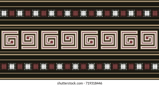 Seamless vector striped pattern. Fashion textile print with greek design. Greece meander fabric background. Retro colors.