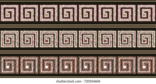 Seamless vector striped pattern. Fashion textile print with greek design. Greece meander fabric background. Retro colors.