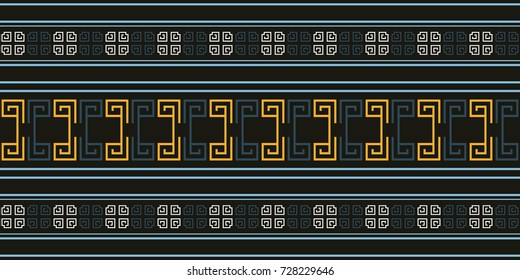Seamless vector striped pattern. Fashion textile print with greek design. Greece meander fabric background. Retro colors.