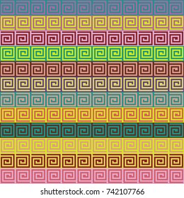 Seamless vector striped pattern. Fashion textile print with greek design. Greece meander fabric background. Colors of 2018.