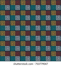 Seamless vector striped pattern. Fashion textile print with greek design. Greece meander fabric background. Retro colors.