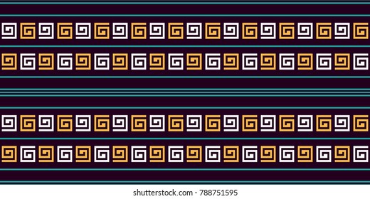 Seamless vector striped pattern. Fashion textile print with greek design. Greece meander fabric background. Retro colors.