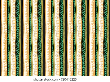 Seamless vector striped pattern. Geometrical background with hand drawn decorative tribal elements in vintage brown colors. Print with ethnic, folk, traditional motifs. Graphic vector illustration.
