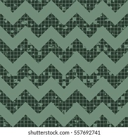 Seamless vector striped pattern. green geometric background with zigzag. Grunge texture with attrition, cracks and ambrosia. Old style vintage design. Graphic illustration
