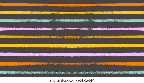 Seamless vector striped summer pattern. Orange, turquoise, yellow, pink sailor stripes. Hipster paintbrush lines background. Hand painted ink brush strokes. Stylish retro vintage stripes for a T-shirt