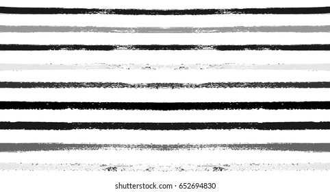 Seamless vector striped summer pattern. Black, white, grey sailor stripes. Hipster paintbrush lines background. Hand painted ink brush strokes. Stylish retro vintage stripes for a polo or a T-shirt.