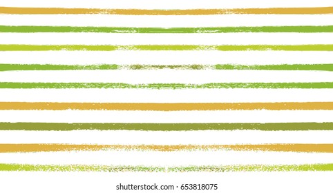 Seamless vector striped summer pattern. Green and orange sailor stripes. Hipster paintbrush lines background. Hand painted ink brush strokes. Stylish retro vintage stripes for a polo or a T-shirt.