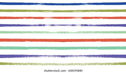 Seamless vector striped summer pattern. Red, blue, purple, green, turquoise, orange sailor stripes. Hipster paintbrush lines background. Hand painted brush strokes. Retro vintage stripes for a T-shirt