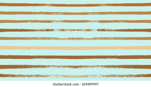 Seamless vector striped summer pattern. Yellow or ocher sailor stripes on blue. Hipster paintbrush lines background. Hand painted ink brush strokes. Stylish retro vintage stripes for a polo or T-shirt