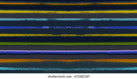 Seamless vector striped summer pattern. Green, blue, yellow, grey sailor stripes. Hipster paintbrush lines background. Hand painted ink brush strokes. Stylish retro vintage stripes for polo or T-shirt