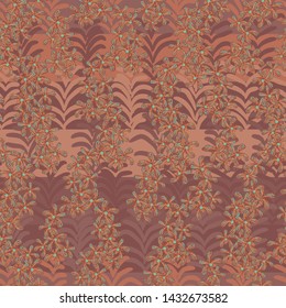 A seamless vector stripy pattern with orchids in copper colors. Surface print design.