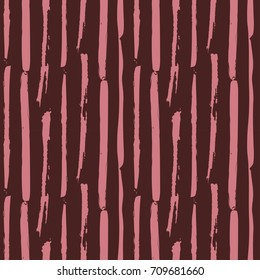 Seamless vector stripy pattern. Pink sailor stripes on red background. Hipster paintbrush lines background. Hand painted ink brush strokes. Stylish retro vintage stripes for T-shirt, wallpaper.