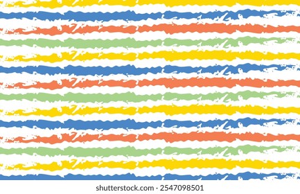 Seamless vector stripy summer pattern. Sunshine Yellow, Ocean Blue, Coral Pink and Mint Green sailor stripes. Modern trendy hipster paintbrush line background. Ink brush strokes. Stylish retro vintage