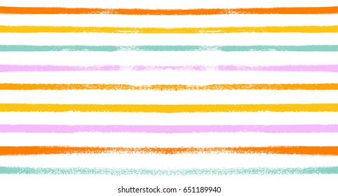 Seamless vector stripy summer pattern.  Orange, turquoise, pink, yellow sailor stripes. Hipster paintbrush lines background. Hand painted ink brush strokes. Stylish retro vintage stripes for a T-shirt