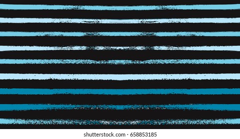 Seamless vector stripy summer pattern. Blue, turquoise sailor stripes. Modern trendy hipster paintbrush lines background. Hand painted brush strokes. Stylish retro vintage stripes for polo or T-shirt.
