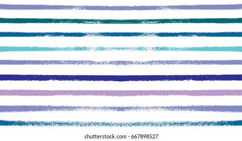 Seamless vector stripy summer pattern. Blue, turquoise, grey, purple, pink sailor stripes. Modern trendy hipster paintbrush lines background. Stylish retro vintage stripes for male polo or T-shirt.