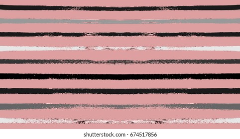 Seamless vector stripy summer pattern. Pink, grey sailor stripes. Modern trendy hipster paintbrush lines background. Ink brush strokes on white. Stylish retro vintage stripes for male polo or T-shirt.