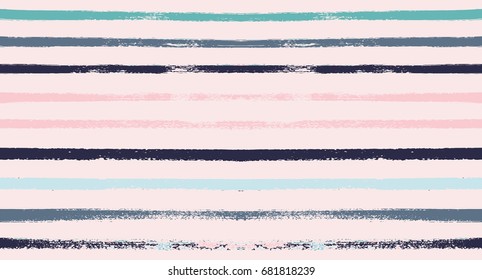 Seamless vector stripy summer pattern. Green, pink, purple, grey, blue sailor stripes. Modern trendy hipster paintbrush lines background. Hand painted ink brush strokes. Stylish retro vintage stripes.