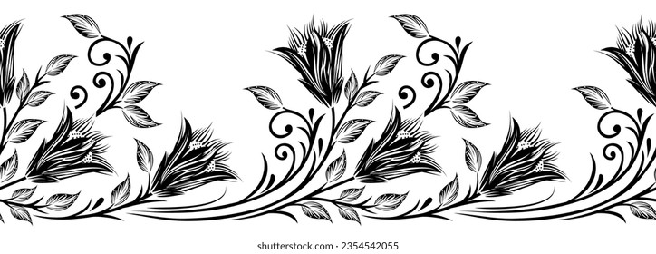 Seamless vector stroke flower border design