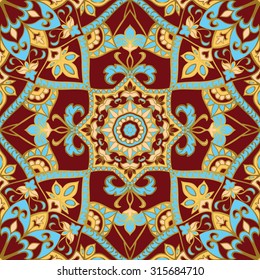 Seamless, vector, stylized pattern. Glazed ceramic tile. Medieval oriental ornament. Template for mosaic.