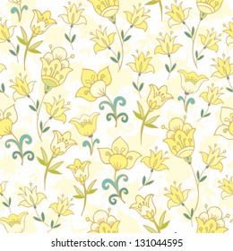 Seamless vector summer floral pattern woth golden bellflowers on white background