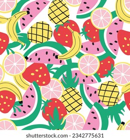 Seamless vector Summer fruits pattern design for fabric, t-shirt, sweatshirt and other uses like wallpaper.