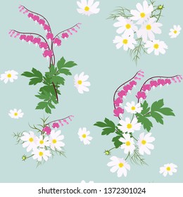 Seamless vector summer illustration with wildflowers. For decoration of textiles, packaging, web design.