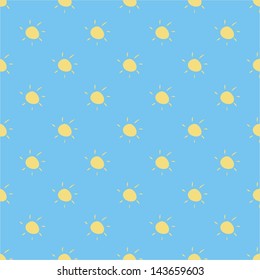 Seamless vector summer pattern, background or texture with yellow sun on sky blue background. For web design, desktop wallpaper or blog website.