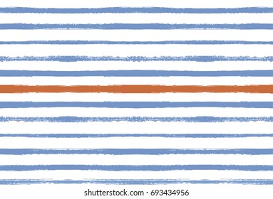 Seamless vector summer pattern. Hand painted ink sailor stripes. Blue and brown torn lines, funky trendy hipster textile design. Striped fabric, summer retro pattern. Navy vintage t-shirt texture.