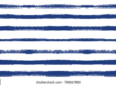 Seamless Vector Summer Pattern. Striped Hand Painted Background. Grunge Hipster Retro Sailor Stripes. Horizontal Lines Seamless Pattern. Summer of Autumn Vintage Fashion Design. Watercolor Ink Stripes