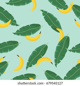 Seamless vector summer pattern with Tropical Palm Leaves and bananas.Vector. Exotic Texture. Floral Wallpaper.