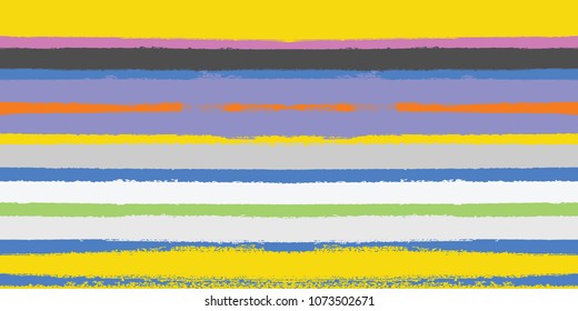 Seamless Vector Summer Pattern. Watercolor Sailor Stripes. Hipster Vintage Retro Textured Lines. Stripy Textile Background. Autumn Seamless Hand Painted Stripes in Pink, Blue, Yellow, Orange, Purple.