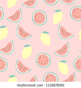 Seamless Vector Summer Pattern With Watermelon And Lemon