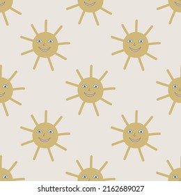 Seamless vector Sun pattern. Illustration of Sun with face. Background for design, fabric, textile, cover, wrapping.