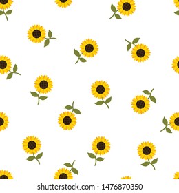 Seamless Vector Sunflower Pattern in White Background