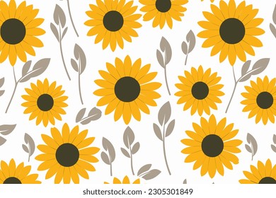 Seamless Vector Sunflower Pattern in White Background 03