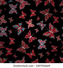 Seamless. Vector. Superb background for design of fabric, paper, wrappers and wallpaper. Butterfly pattern white, black and reds.