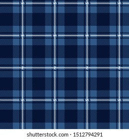 Seamless vector tartan plaid pattern. All over fabric texture print in blue and white.