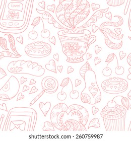 Seamless vector tea and sweets pattern