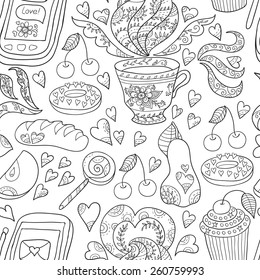 Seamless vector tea and sweets pattern