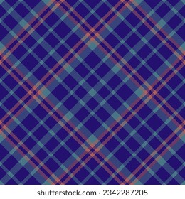 Seamless vector textile of check plaid pattern with a tartan background fabric texture in indigo and cyan colors.