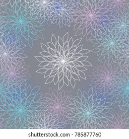 Seamless vector texture with abstract colorful flowers on dark gray background