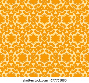 Seamless vector texture with an abstract pattern of intertwined curves, geometric figures decorated with modern floral ornament. orange color