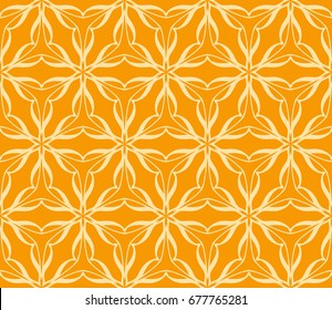 Seamless vector texture with an abstract pattern of intertwined curves, geometric figures decorated with modern floral ornament. orange color