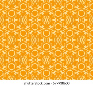 Seamless vector texture with an abstract pattern of intertwined curves, geometric figures decorated with modern floral ornament. orange color