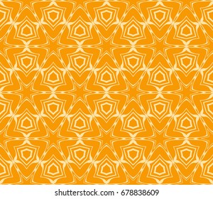 Seamless vector texture with an abstract pattern of intertwined curves, geometric figures decorated with modern floral ornament. orange color