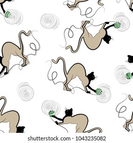 seamless vector texture with beige cats and tangles of threads