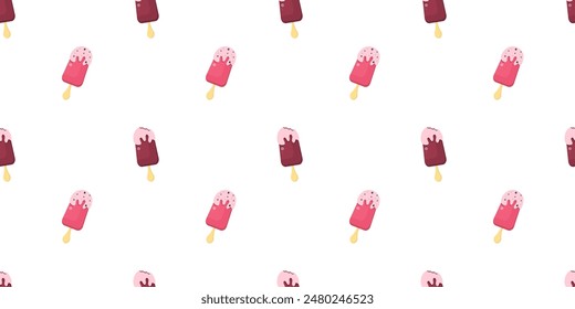 Seamless vector texture of bitten ice cream, ice pop on white background. Vector background.