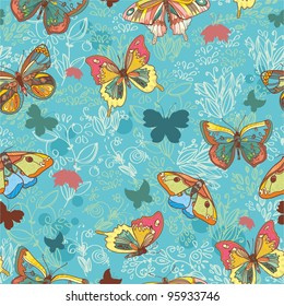 seamless vector texture. butterflies and flowers