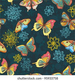 seamless vector texture. butterflies and flowers